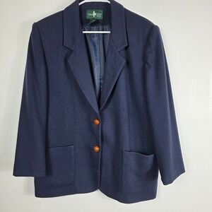 Vintage‎ Hunt Club Navy Blue Wool Blend Blazer Jacket Women's Petite